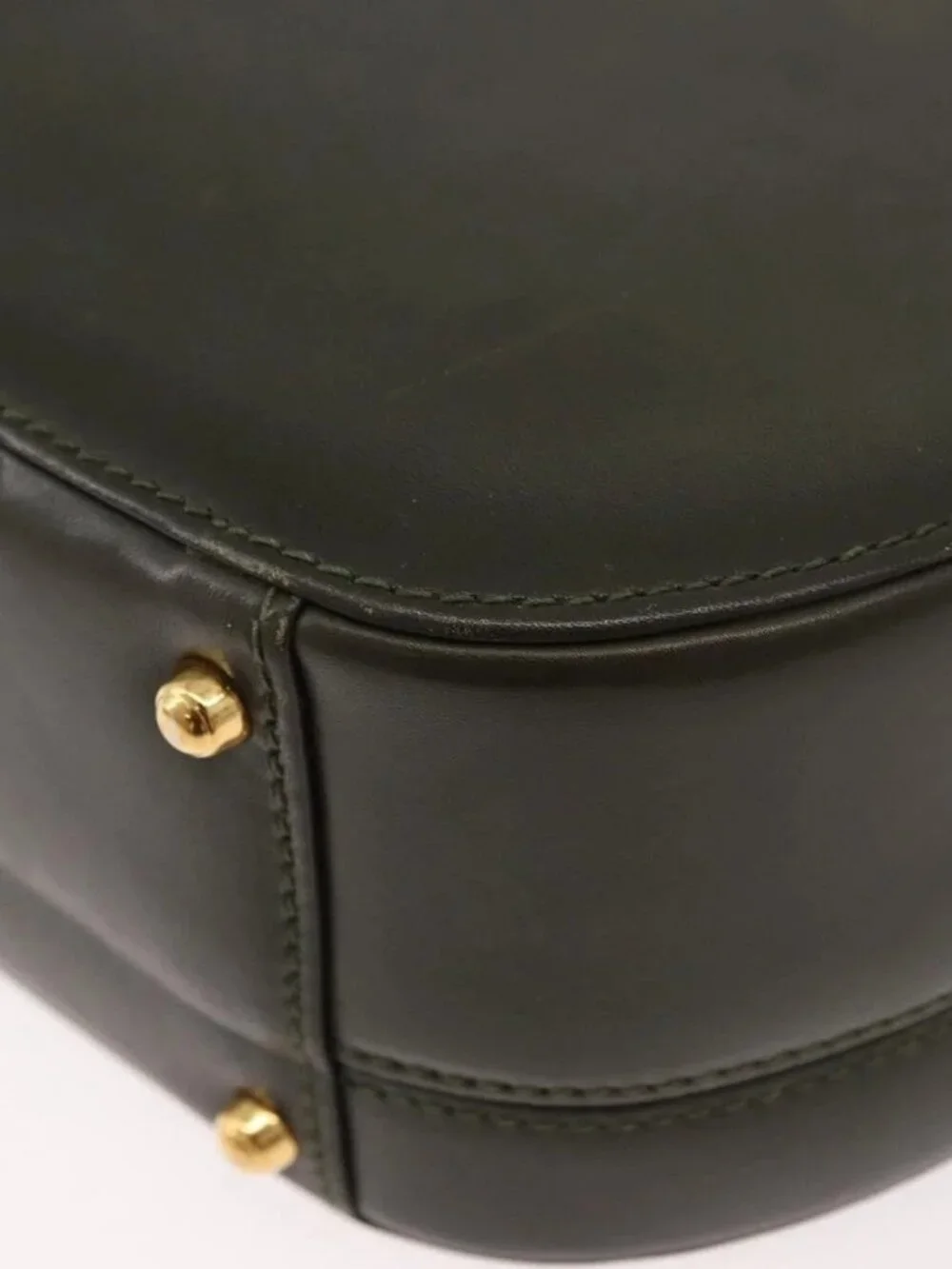 GUCCI Hand Bag Leather 2way Khaki Gold Auth
